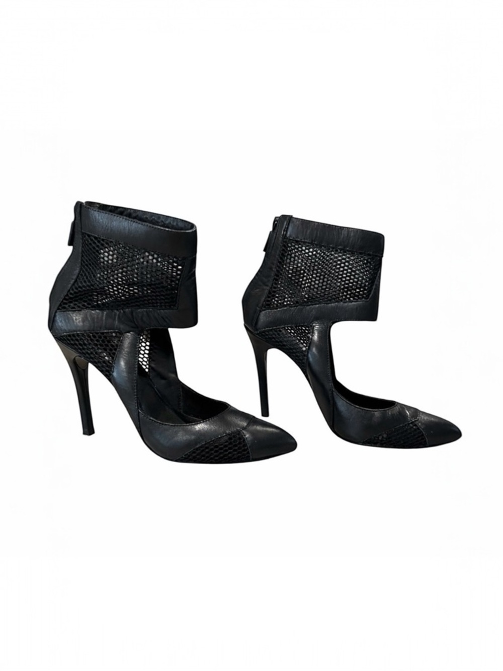 Pour La Victoire Zoia Black Leather Mesh Ankle Stiletto Heels Size 7.5